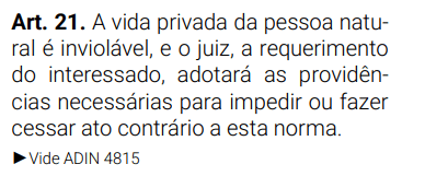 Exemplo do art. 21 do Código Civil no Vade Seco, sem jurisprudência ou comentários